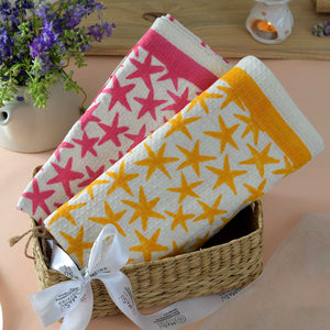 Pink Stars & Yellow Stars Bath Towel- Set of 2
