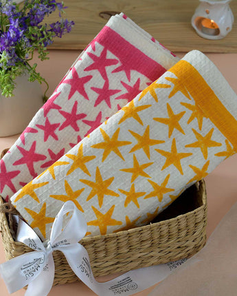 Pink Stars & Yellow Stars Bath Towel- Set of 2