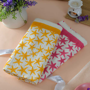 Pink Stars & Yellow Stars Bath Towel- Set of 2