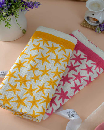 Pink Stars & Yellow Stars Bath Towel- Set of 2