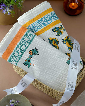 Vehicles & Giraffe Bath Towel- Set of 2