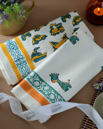 Vehicles & Giraffe Bath Towel- Set of 2
