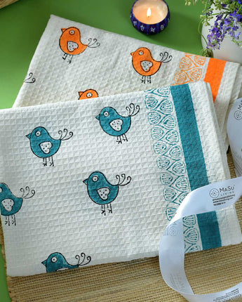 Blue Bird & Orange Birdie Bath Towel- Set of 2