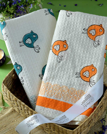 Blue Bird & Orange Birdie Bath Towel- Set of 2
